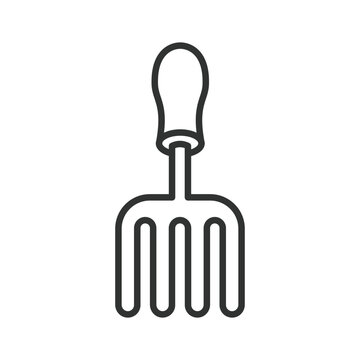 Small garden fork, icon in line design. small garden fork, hand pitchfork, little pitchfork, garden hand fork on white background vector. Editable stroke icon.