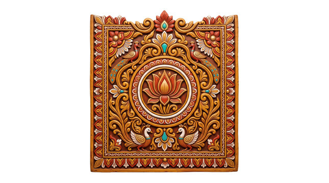 Ornate traditional asian textile pattern with lotus flower and detailed embellishments