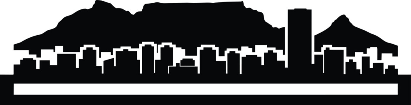 Cape town skyline vector silhouette with table mountain in the background showing urban cityscape