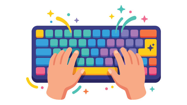 Hands Typing on Colorful Keyboard with Sparkles