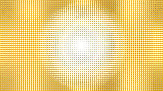 Radial halftone pattern with yellow squares and dots centered on a black background, creating a circular, gradient effect for digital