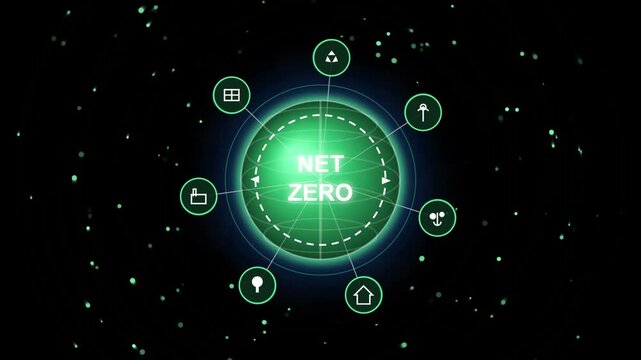 Net zero carbon emission concept with green earth globe infographic animation