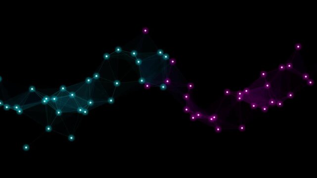 Abstract digital network connection motion background with glowing neon nodes and lines