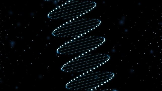 Digital DNA helix animation glowing blue genetic strand on dark background