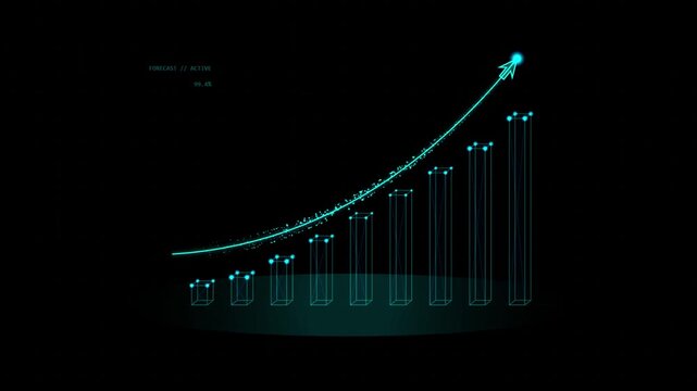 Digital growth chart Hud: rising financial success and data analytics animation