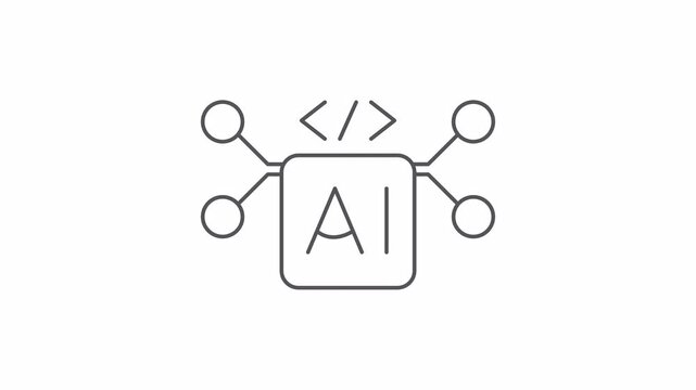 AI coding animated line icon for software development programming algorithm and smart code script, seamless loop motion graphic with alpha transparent background