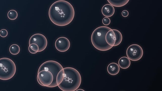 Abstract scientific motion  background with floating molecular bubbles and particles