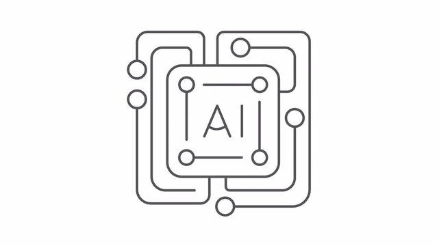 Core AI animated line icon for central processor microchip neural network and main computing hub, seamless loop motion graphic with alpha transparent background