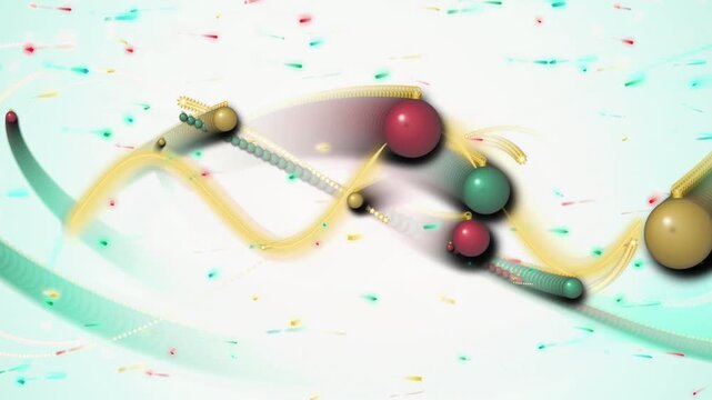 Abstract motion background with floating spheres and dynamic light trails