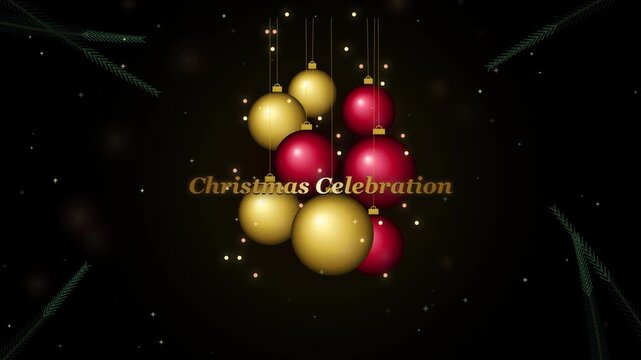 Christmas celebration motion background with golden and red ornaments