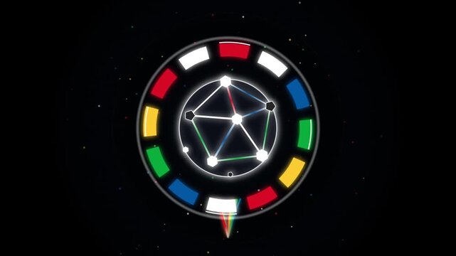 Abstract geometric network animation with rotating colorful circular interface