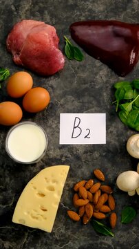 Foods that contain vitamin B2. Selective focus.