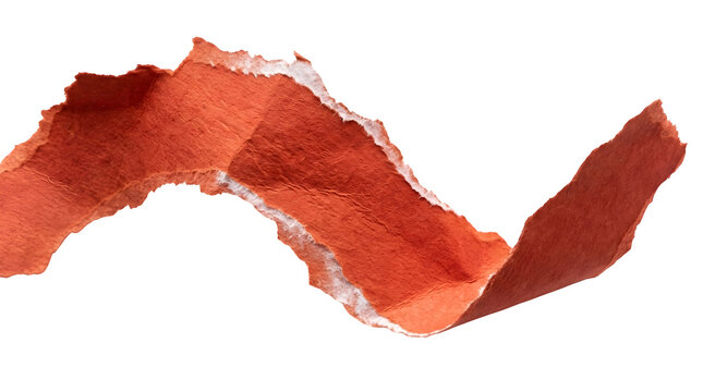 A torn piece of textured orange paper with rough edges isolated on transparent background