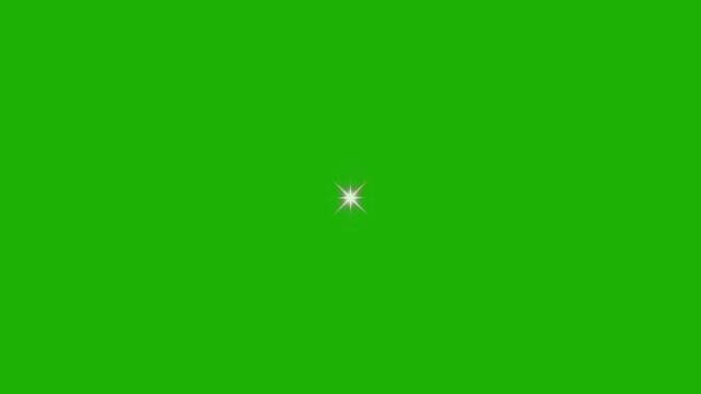 Sparkling white star twinkle animation on green screen background, cartoon doodle style stars blinking, retro glowing light burst effect, seamless loop overlay for 4k video editing assets