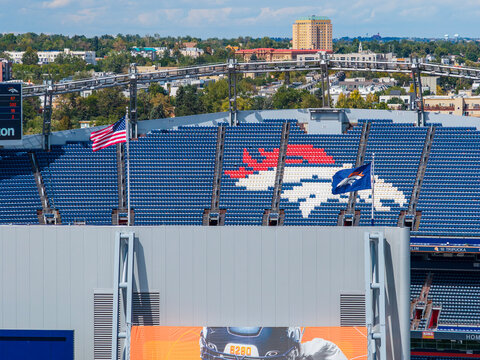 Aerial shot of Empower Field at Mile High home of the Broncos in Denver Colorado USA