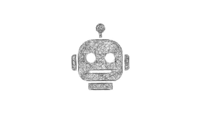 Sketch robot head icon animation - smooth progressive reveal