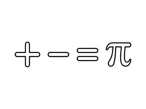 Outline mathematical symbols plus equals pi with drawn symbols addition on transparent background