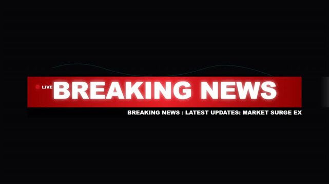 Breaking news banner with ticker tape text for television broadcast film overlay graphic