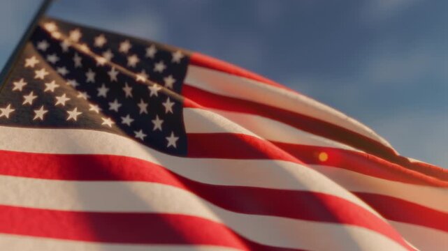 American Flag Waving in the Wind for Veterans Day Remembrance