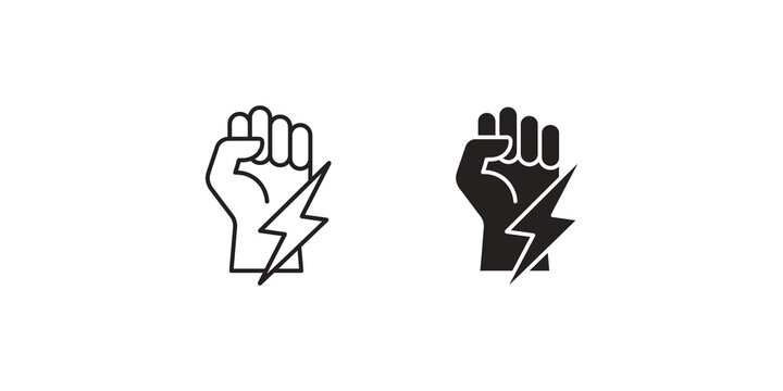 Fist with lightning bolt icon for power strength and political resistance themes.