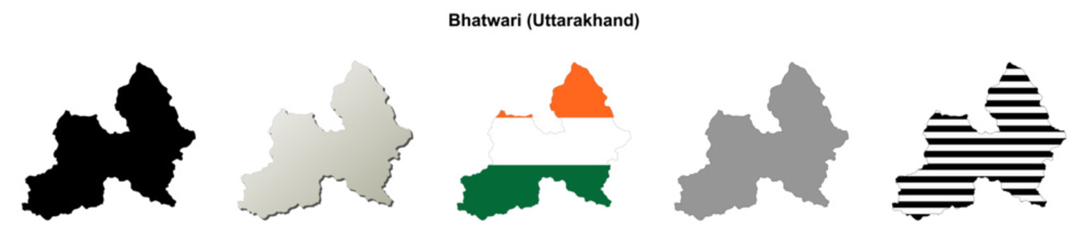 Bhatwari (Uttarakhand) blank outline map set