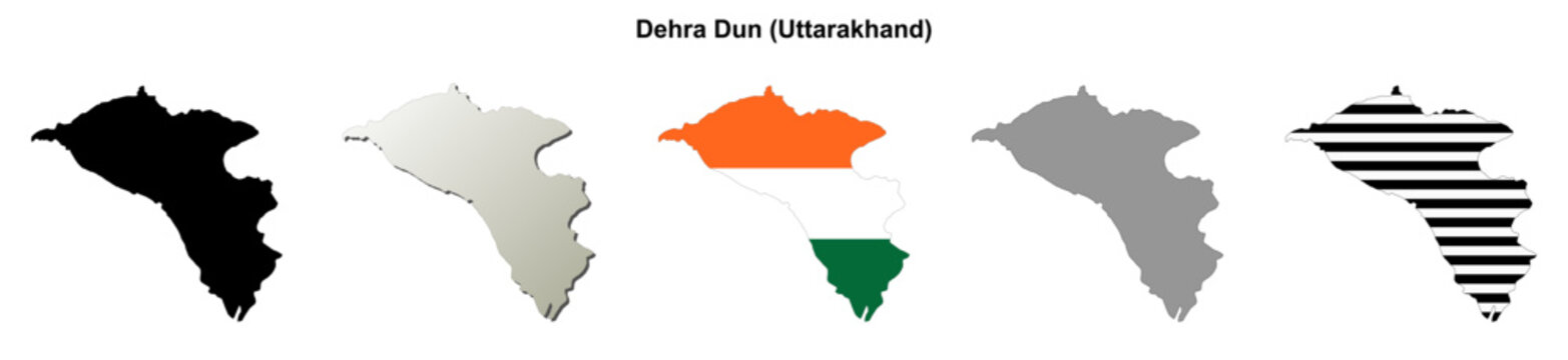 Dehra Dun (Uttarakhand) blank outline map set