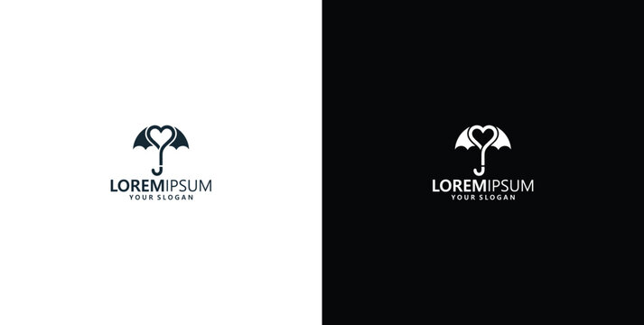 Heart-shaped umbrella logo for love and protection, symbolizing care and safety in a modern design
