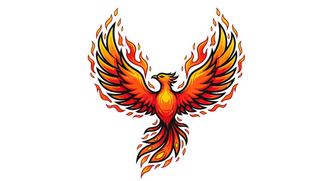 Mythical Phoenix Bird Rising from Flames, Symbol of Rebirth and Immortality