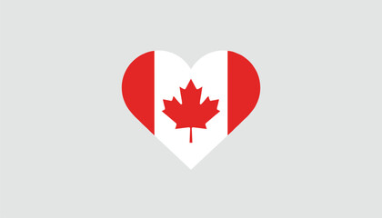 Fototapeta premium A symbolic heart-shaped Canadian flag vector illustration featuring the iconic red maple leaf on a white and red background.