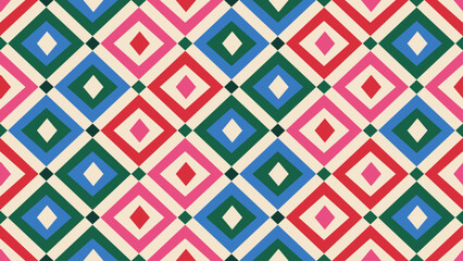 Obraz premium Seamless festive argyle pattern with layered diamond rhombus geometry, bright Christmas palette and modern textile repeat for gift wrap, wallpaper, fabric and holiday decor.