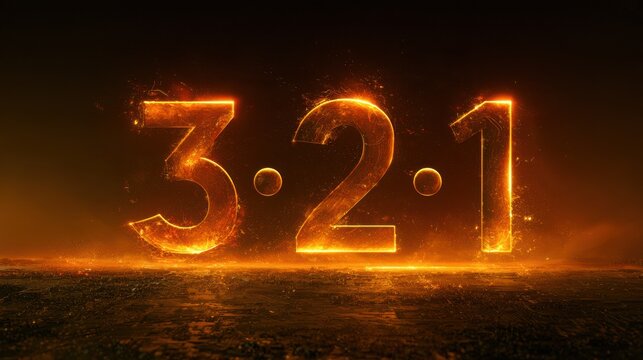 Large glowing amber numbers countdown from three to one on a dark wide banner, creating an intense moment of anticipation and urgency.