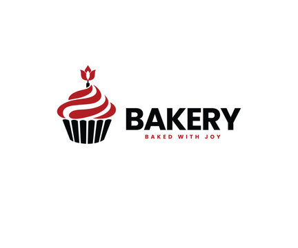 Minimalist bakery logo design featuring a stylised cupcake icon