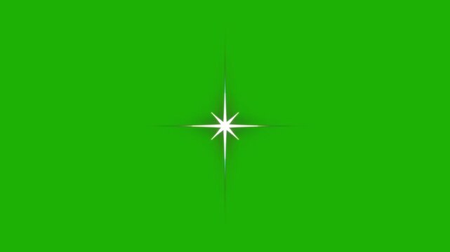 Animated white star twinkle glitter sparkle overlay, cartoon doodle blinking starburst, flat vector shining light effect loop, chroma key green screen festive background, 4k motion graphic video