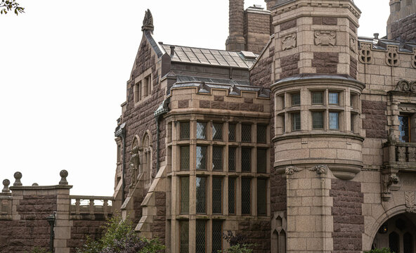 ornate historic castle facade with stone towers.