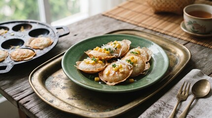 Thai kanom krok coconut pancakes cookbook food photography image