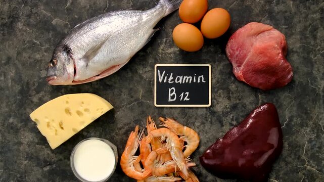 Foods that contain vitamin B12. Selective focus.