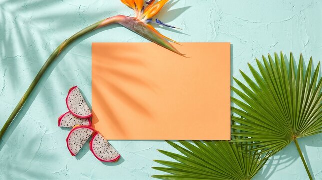 Tropical foliage framing a blank seasonal campaign panel