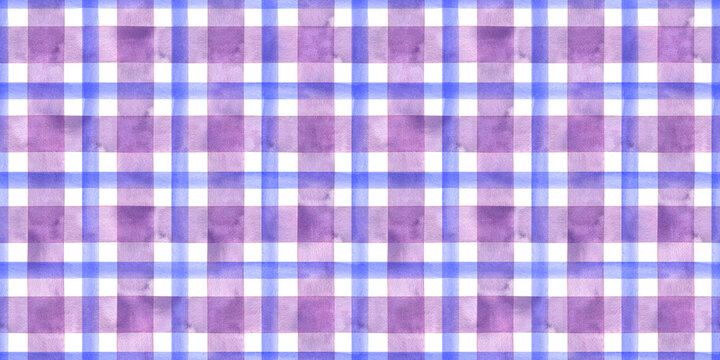 Hand painted watercolor lavender violet striped on background. Stripe seamless pattern. Stripes checkered illustration. For fabric, cards, sketchbook, banner, textile, wallpaper, wrapping paper, bags