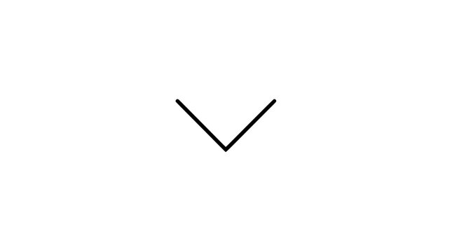 Bold black line art illustration of a downward pointing V shaped chevron caret with two equal length arms meeting at a point arranged in centered minimal composition suggesting selection expansion