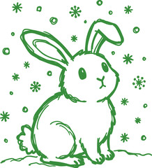 Fototapeta premium Naive hand drawn winter bunny with snowflakes