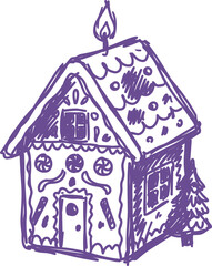 Obraz premium Naive purple gingerbread house christmas illustration