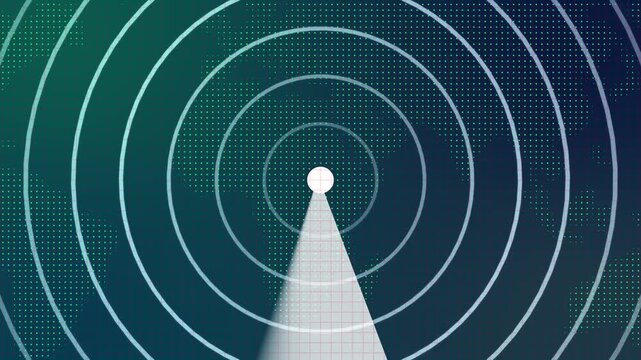 Aircraft signal and guidance hud icon radar animated .Radar screen animation on map background. Signal transmitted sonar radar .Radar point to detect enemy position