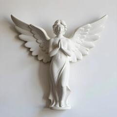 Obraz premium Spirituality and peace white angel statue with praying hands and wings spread for religious faith hope and divine protection in a minimalist style