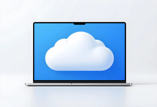 Cloud computing and data storage technology, modern laptop with digital cloud icon on screen for network security and online information management system