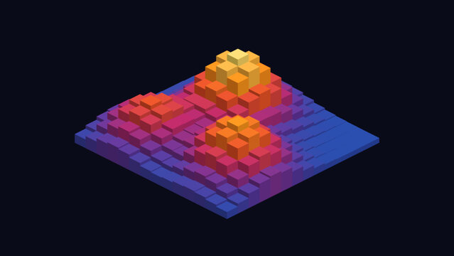 Isometric 3D heat map cubes with hot peaks