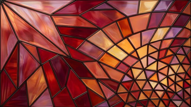 Abstract geometric background of shattered glass in warm red and orange tones