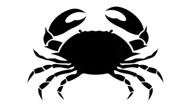 Isolated black crab silhouette with numerical code; marine animal vector icon illustration.