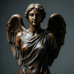 Obraz premium Spirituality and divine grace bronze angel statue with wings in classical art style for religious memorial and philosophical design concepts