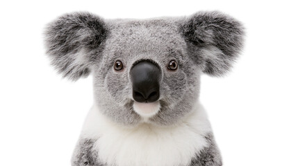 Isolated koala cub peeking curiously over an imaginary barrier, looking directly at viewer. © Andrei