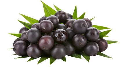 Isolated collection of fresh organic acai berries with vibrant green leaves a nutritious superfood © Francisco